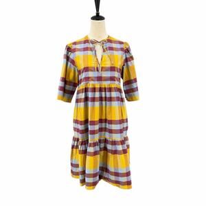 Sunshine Tienda Bondi Yellow Checkered Pockets Knee Length Babydoll Dress